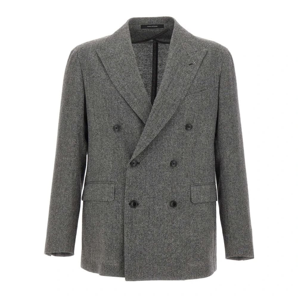 Tagliatore Gray Blazers, Male, S, Herringbone Double-Breasted Blazer