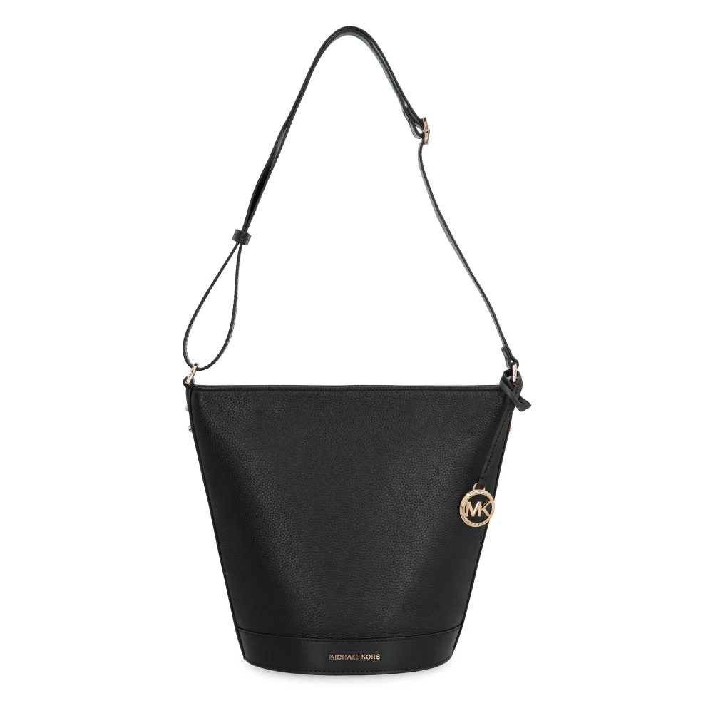 Michael Kors Korrelig Leren Bucket Tas met Logo Bedel Black Dames
