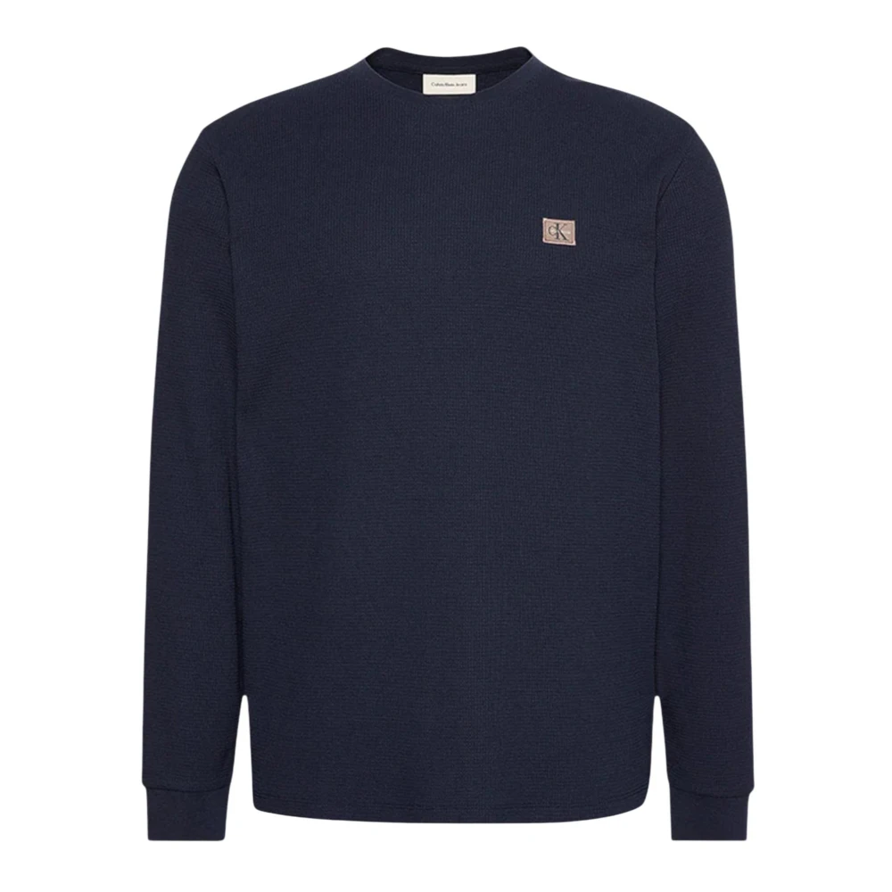 Calvin Klein Jeans Men's Blue Ls Waffle Badge Crew