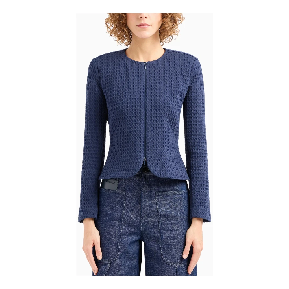 Emporio Armani Wafelpatroon Gebreide Jas Blue Dames