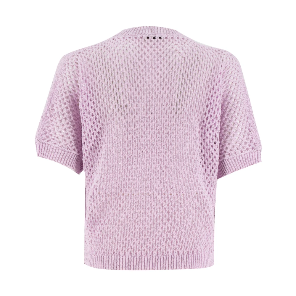 PESERICO Katoenen trui met korte mouwen en ribbelsteek Purple Dames