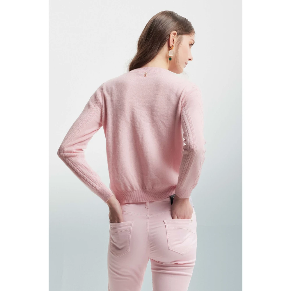 Kocca Rhinestone Kabel Gebreide Wol Jumper Pink Dames