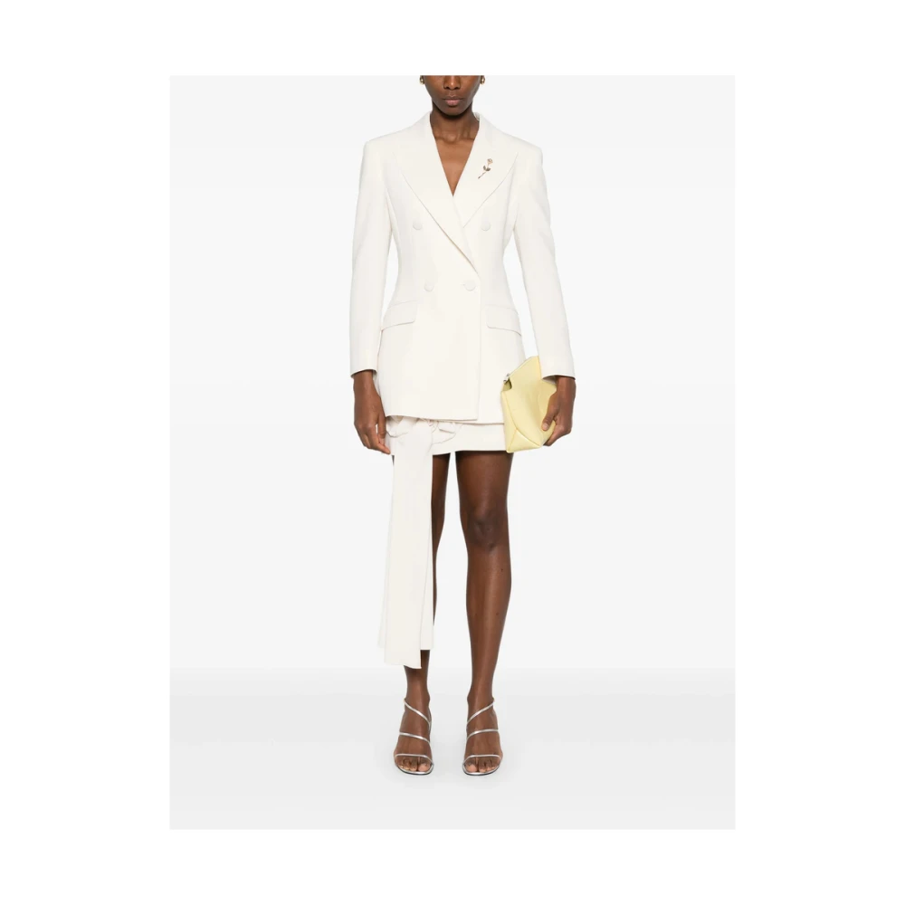 Marella Witte Double-Breasted Jas met Schoudervullingen White Dames