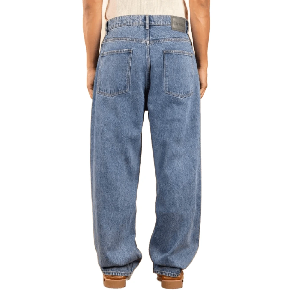 Drole de Monsieur Baggy Jeans met Rivets en Leren Patch Blue Heren
