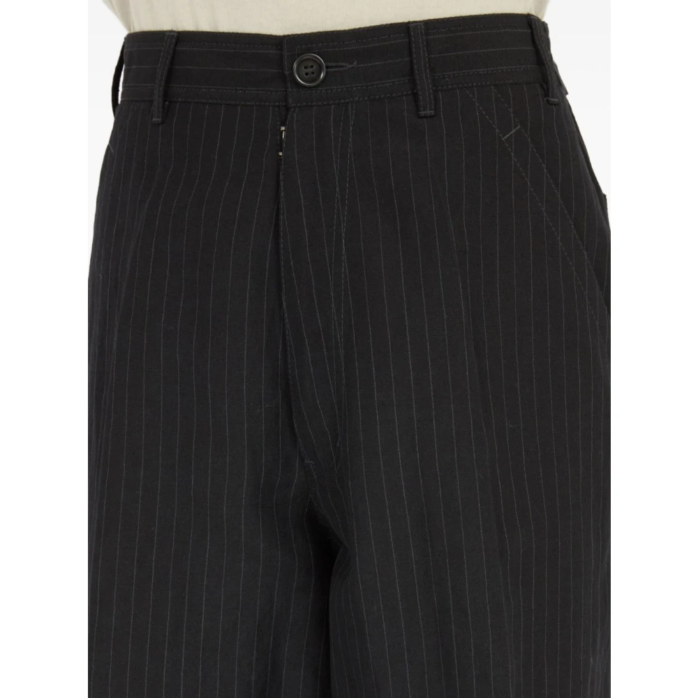 Maison Margiela Zwarte Gestreepte Linnen Wol Broek Black Heren