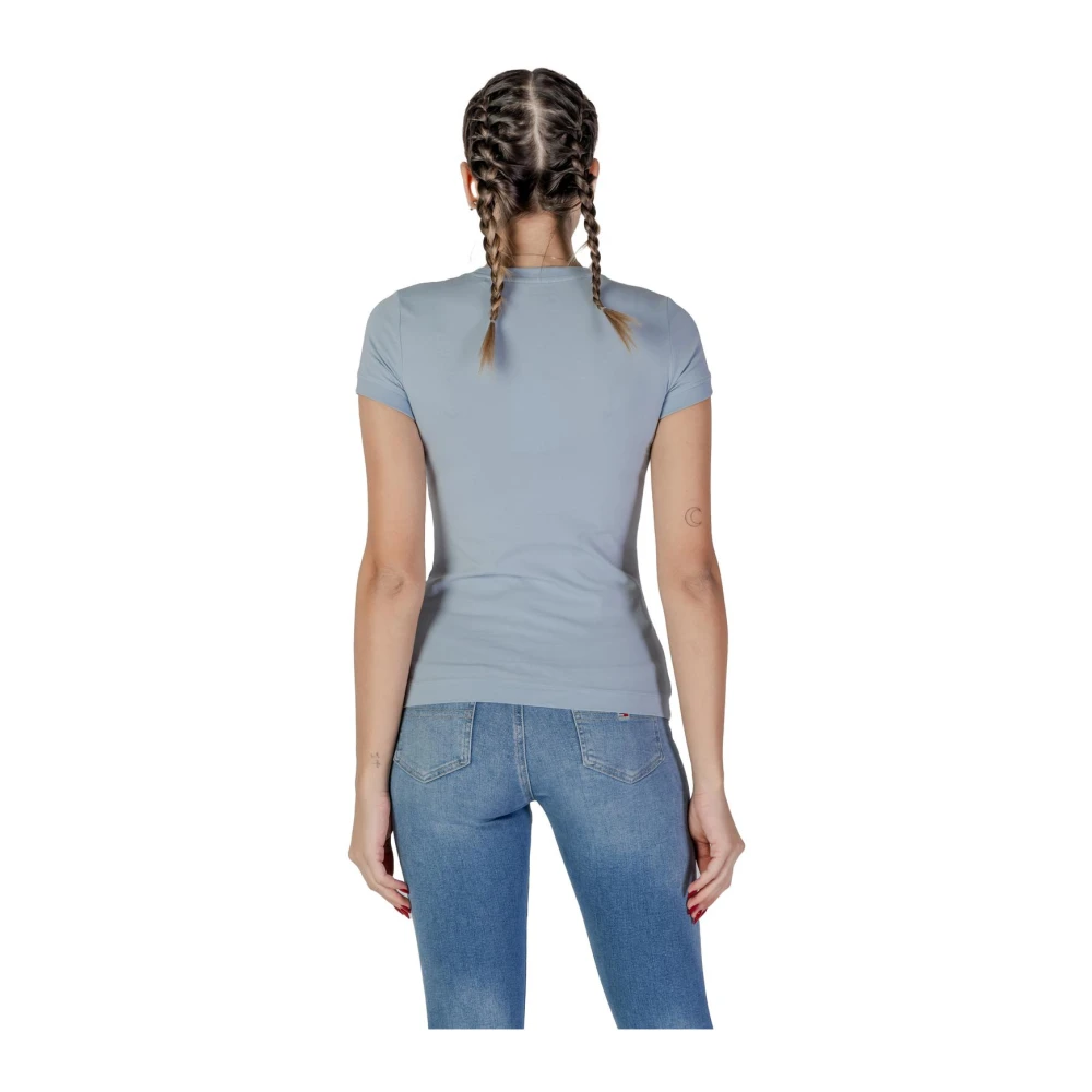 Guess Blauwe Geribbelde Gebreide Korte Mouw Top Blue Dames