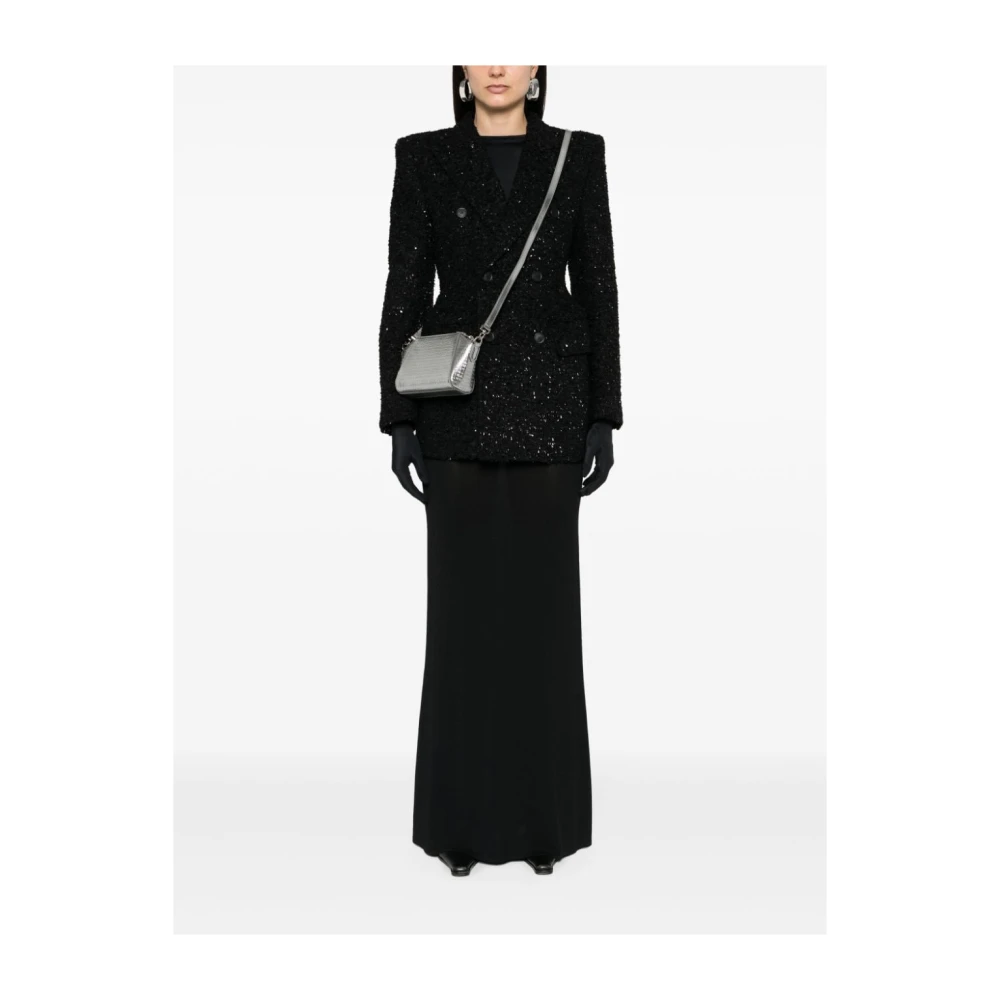 Balenciaga Zwart Tweed Bouclé Double-Breasted Jas Black Dames
