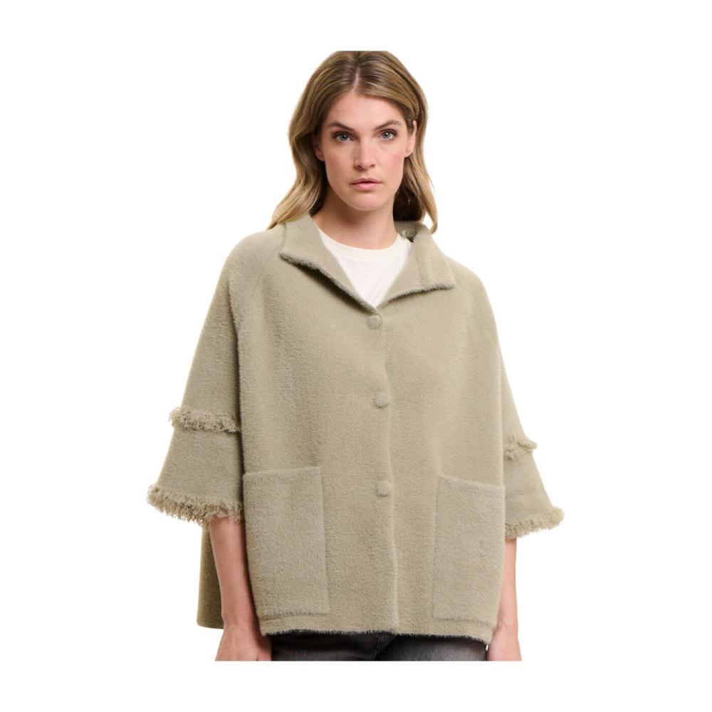Rino&Pelle Cape Vest met Franje Detail Green Dames