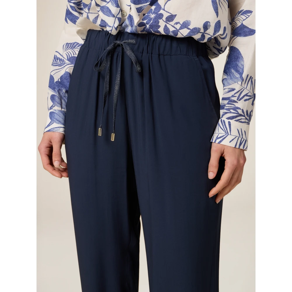 Oltre Viscose Joggers Green Story Elastische Taille Blue Dames