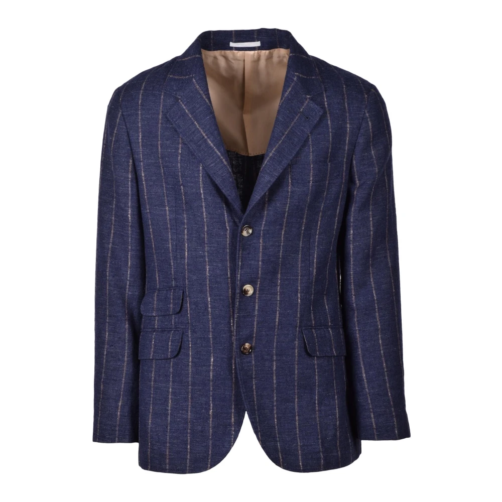 BRUNELLO CUCINELLI Elegante Zijde Blend Linnen Wol Jas Blue Heren