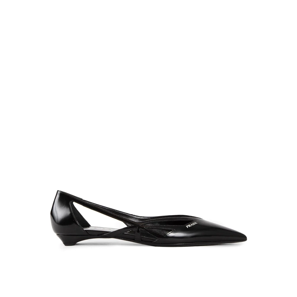 Prada Women's Black Leather Cut-Out Ballerina Flats