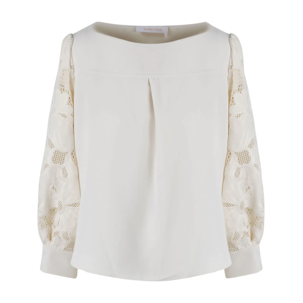 See by Chloé T-shirt med blommig spetsärm Beige, Dam