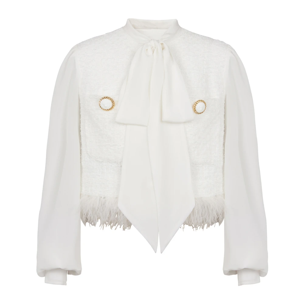 Balmain Tweed en crepe jas White Dames