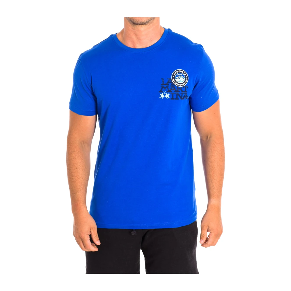 LA MARTINA Blauw T-shirt met korte mouwen en merkafbeeldingen Blue Heren