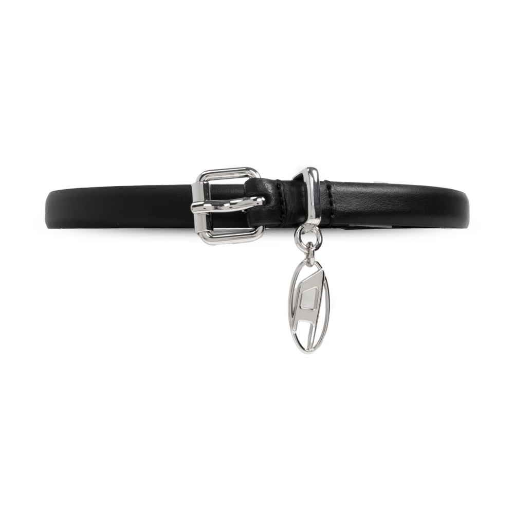 Diesel Vrouw Zwart Oval D Logo Leren Riem
