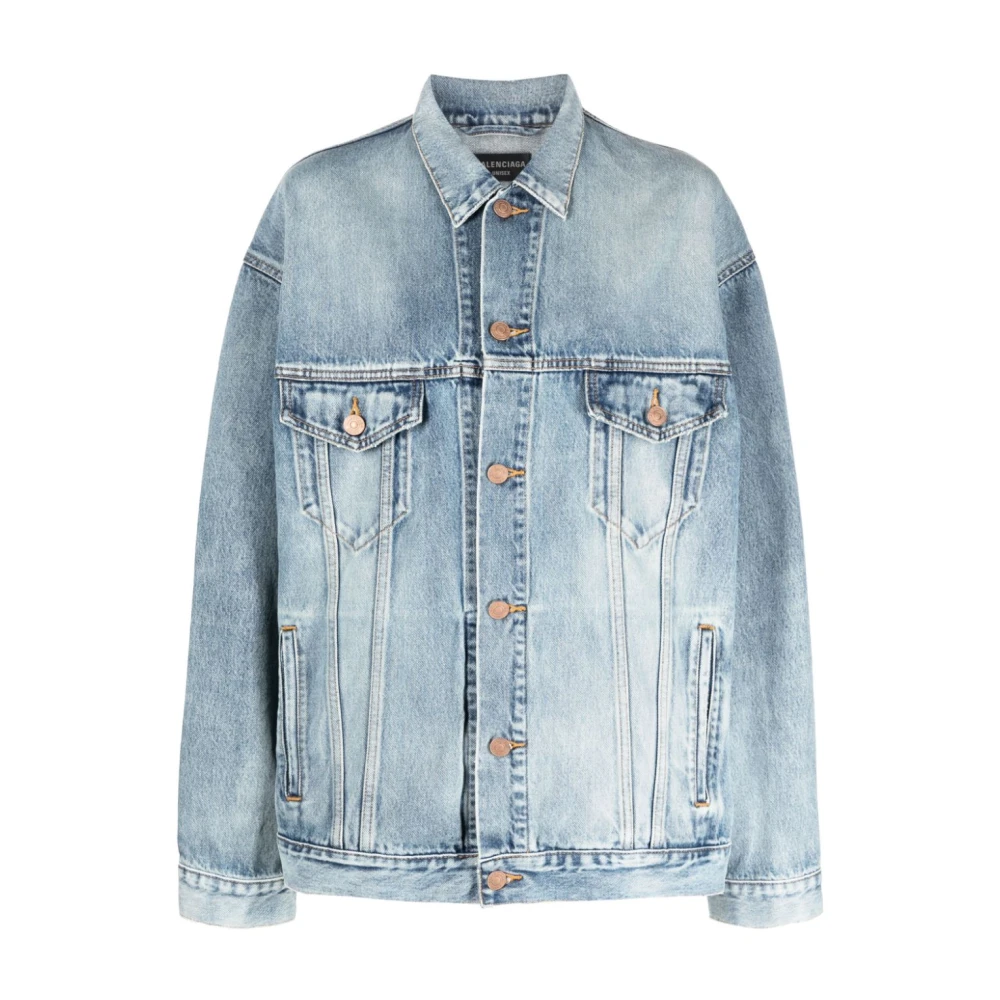 Balenciaga Logo-print Denim Jas Blue Dames