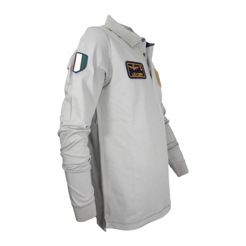 aeronautica militare Poloshirt met lange mouwen en Tricolor-pijlpatch Gray Heren