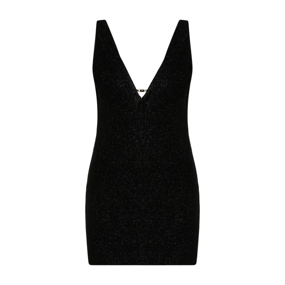 Elisabetta Franchi Zwarte Tweed Mini Jurk met V-hals Black Dames