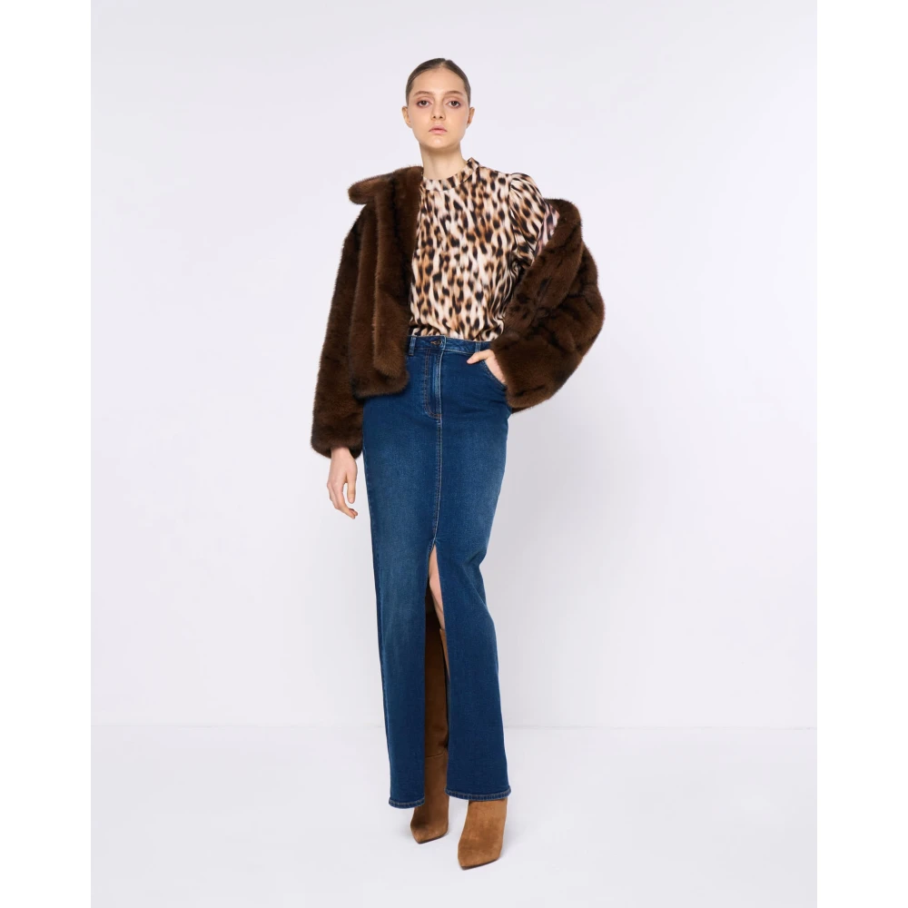 Silvian Heach Denim Lange Rok met Voorsplit Blue Dames