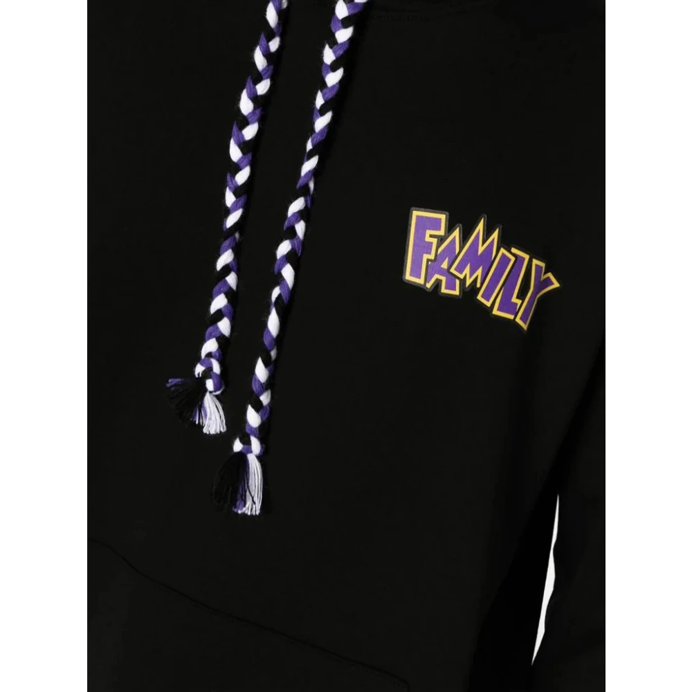 Family First Zwarte katoenen trui met capuchon en logo print Black Heren