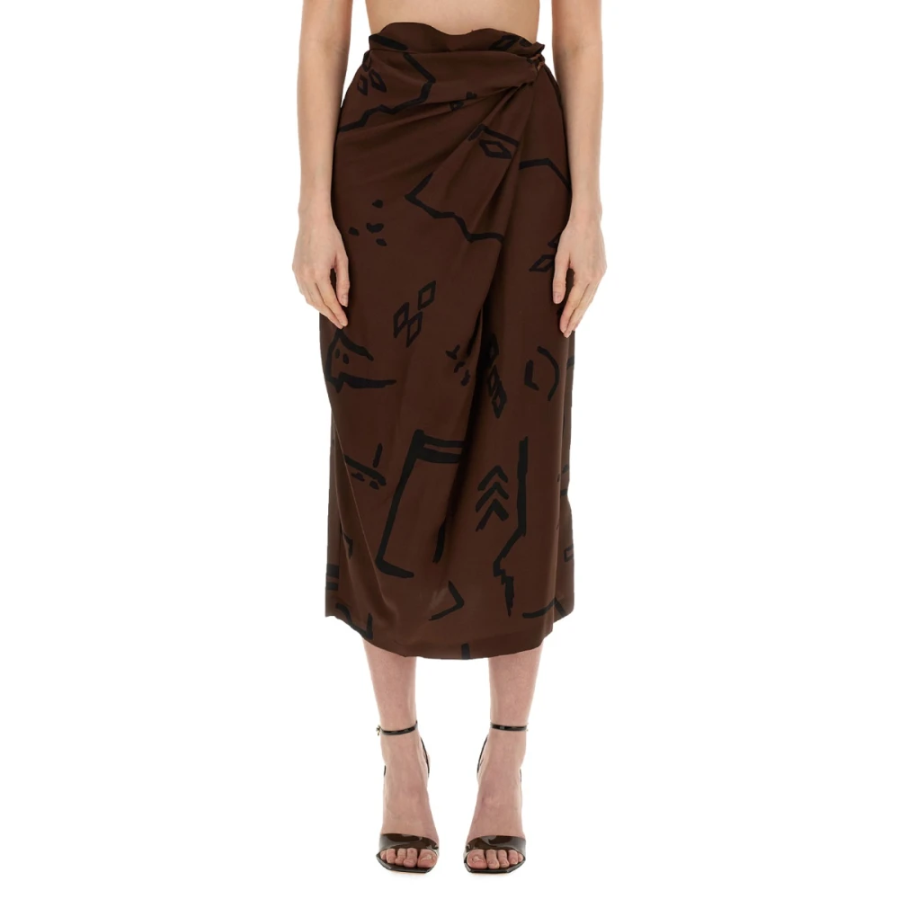 Alysi Zijden Native Print Rok Brown Dames