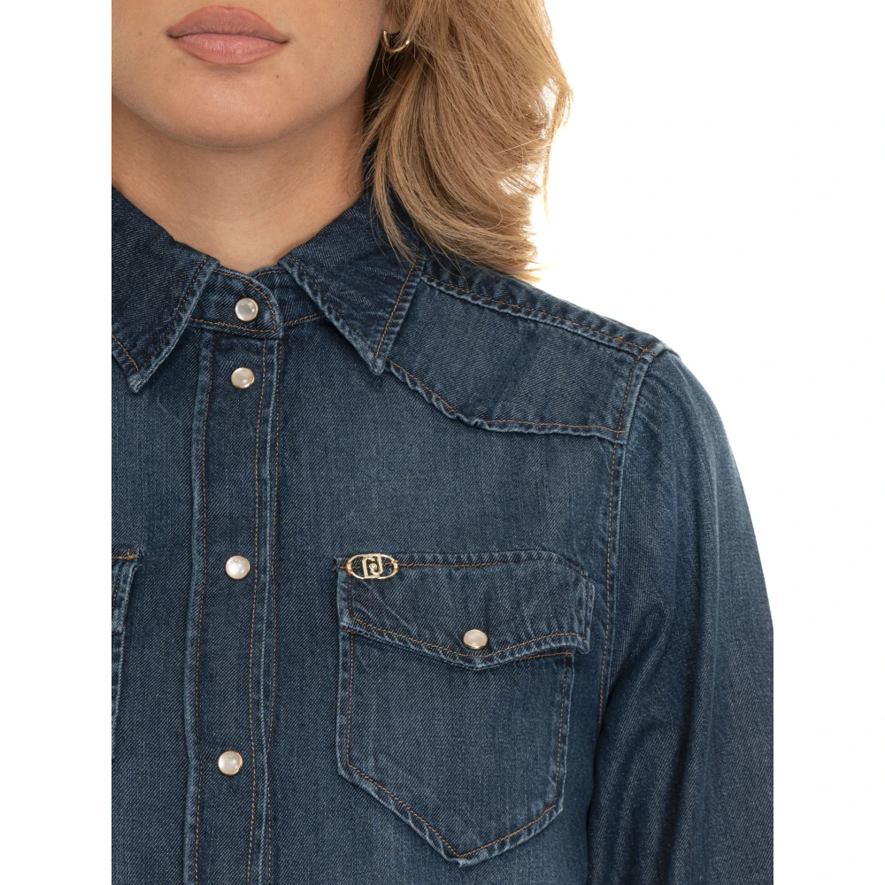 Liu Jo Denim Blouse met Popper Knoopsluiting Blue Dames