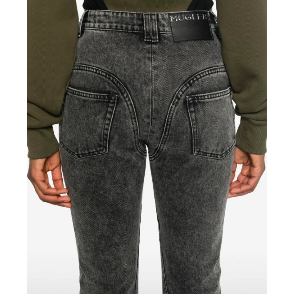 Mugler Zwarte Gewassen Denim Broek Gray Dames