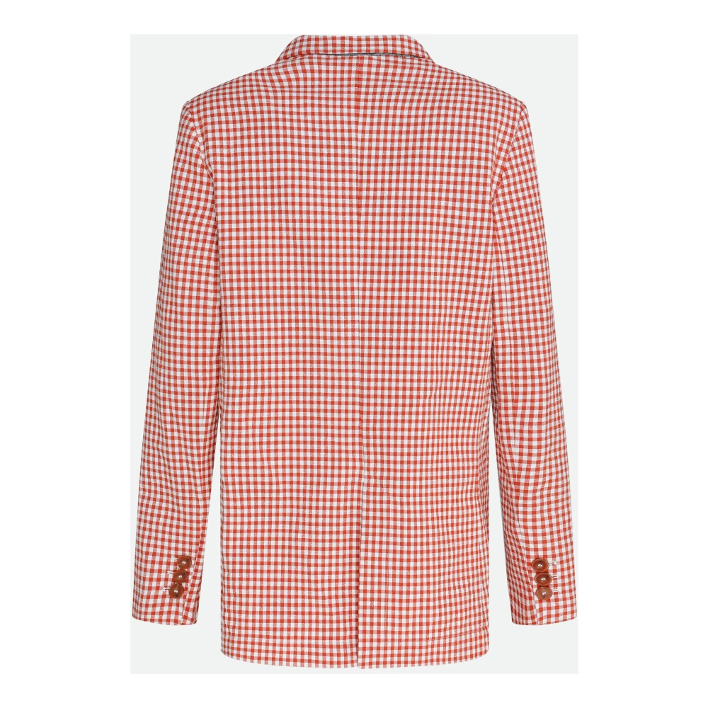 Alysi Geruite Baksteen Rode Blazer Pink Dames
