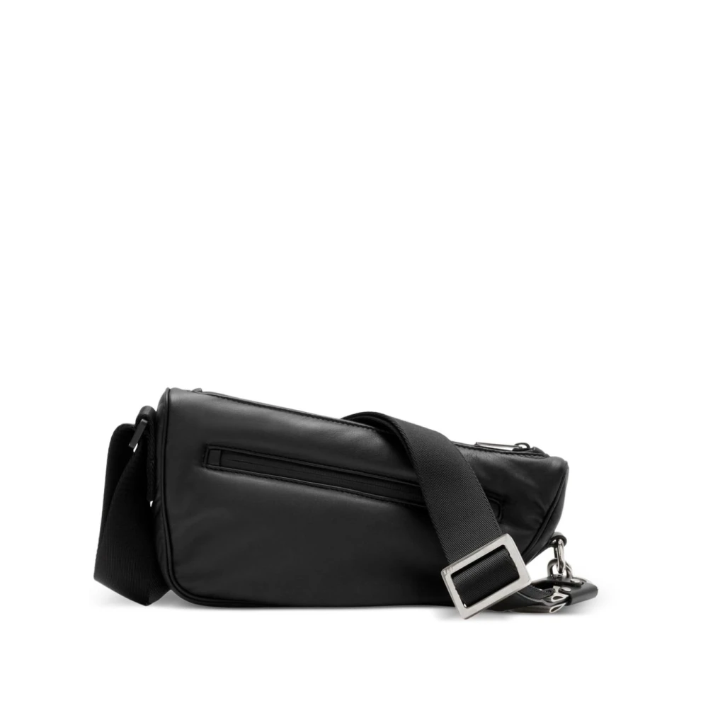 Burberry Zwarte Leren Asymmetrische Schoudertas Black Dames