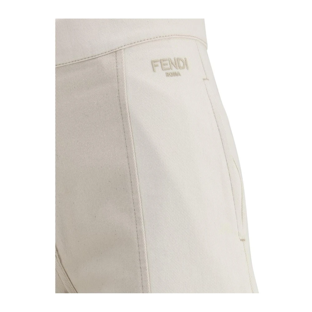 Fendi Hoge Taille Katoenen Broek met Contraststiksels Beige Dames