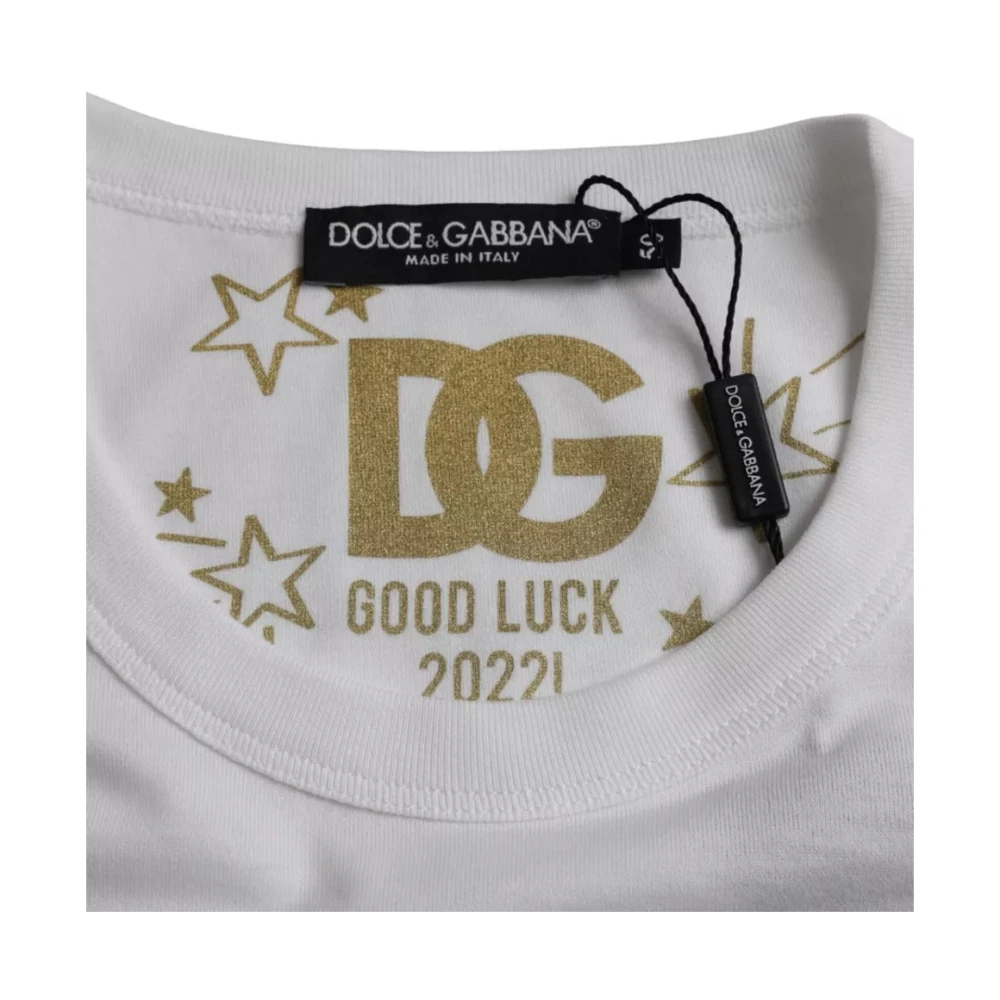 Dolce & Gabbana Wit Katoenen T-shirt met Ronde Hals en Korte Mouwen White Heren