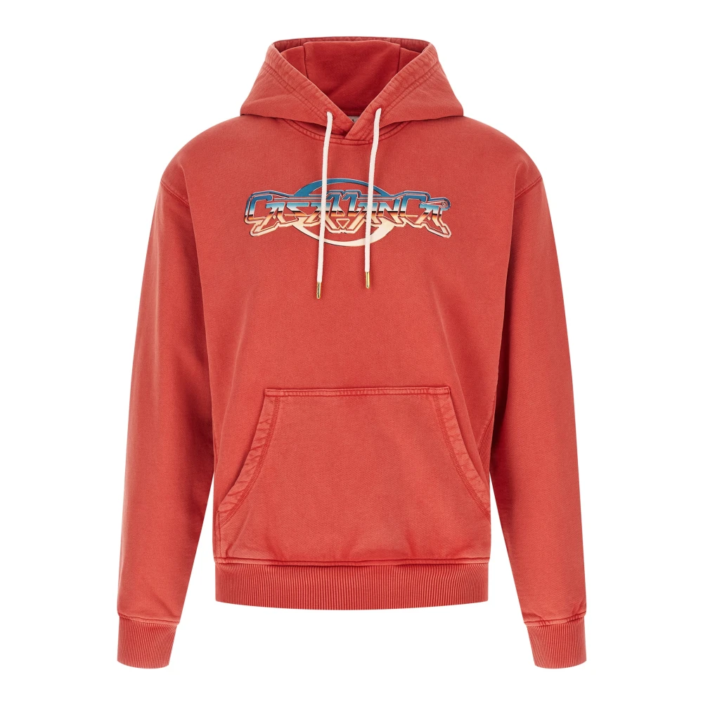 Casablanca Men's Red Hoodies, Xl, Chrome Gauze Double-Effect Cotton Hoodie