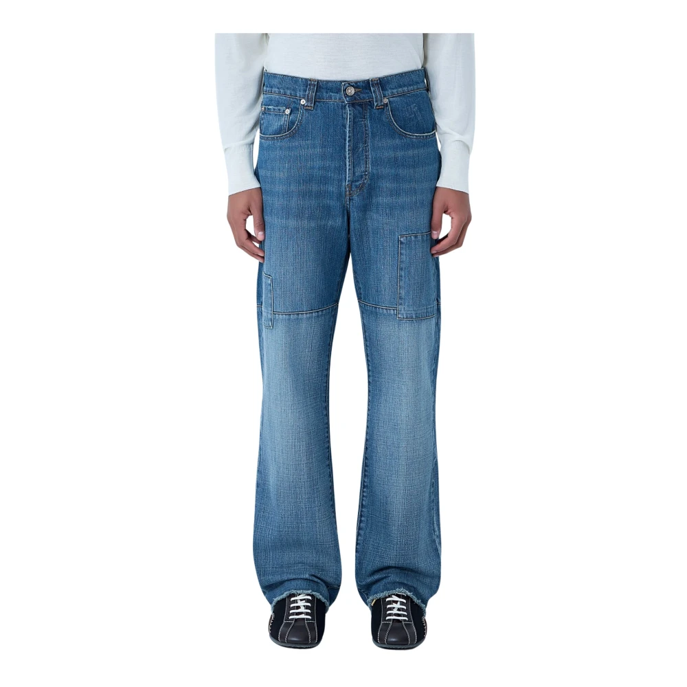 Wales Bonner Blue Patched Slub Wide-Leg Jeans - Male - Wide Jeans - W32 - Jeans