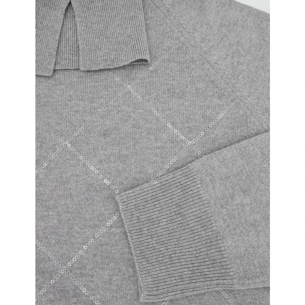 PESERICO Turtleneck Jumper met Geometrische Steekdetails Gray Dames