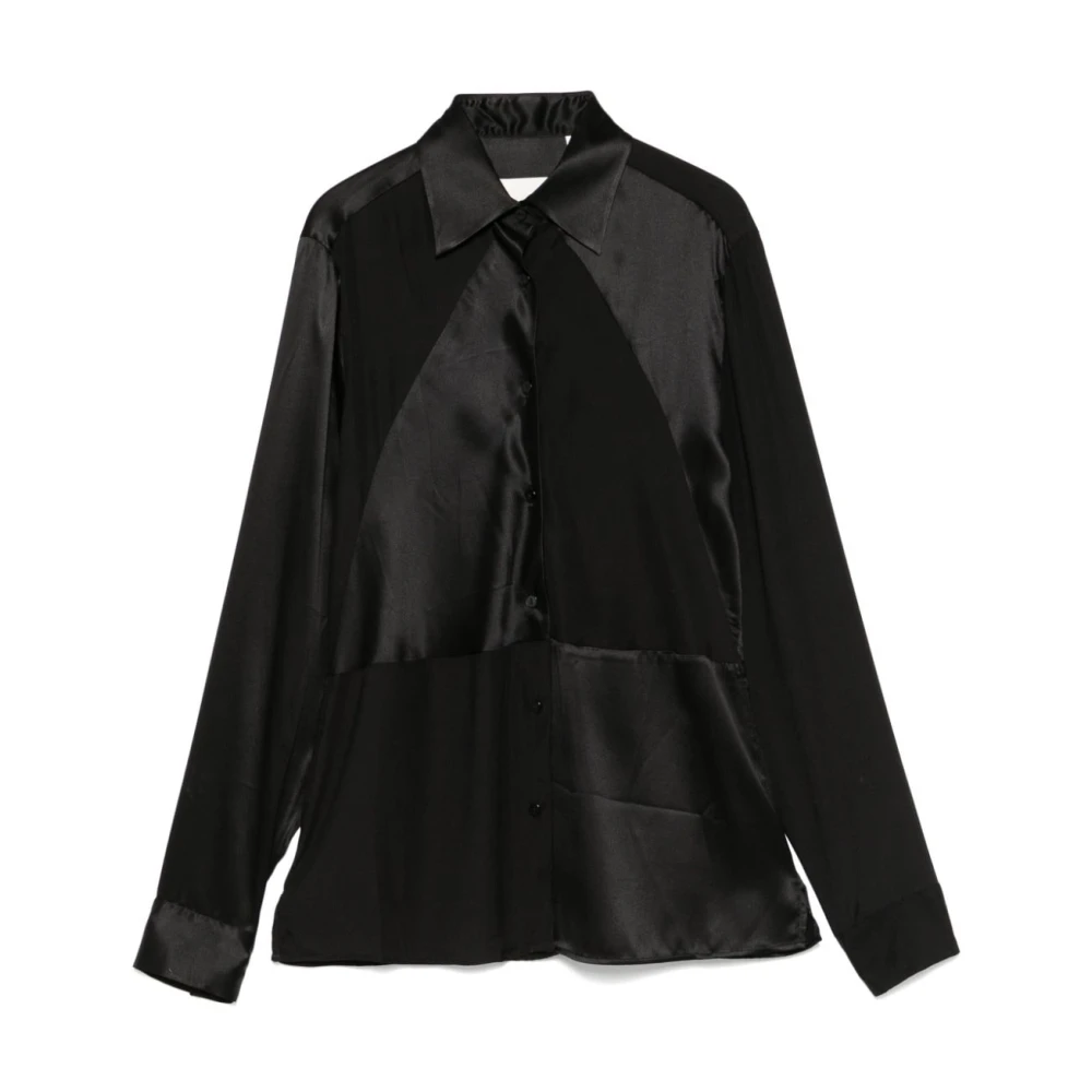 Xacus Zwarte Zijden Panel Shirt Black Dames