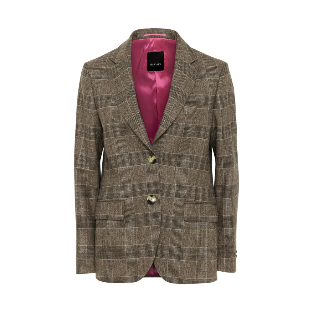 Sand Elegant Tidlös Brun Rutig Blazer Brown, Dam