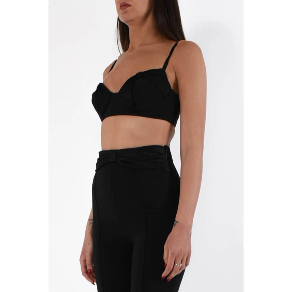 Elisabetta Franchi Satijnen Strik Crepe Top Black Dames