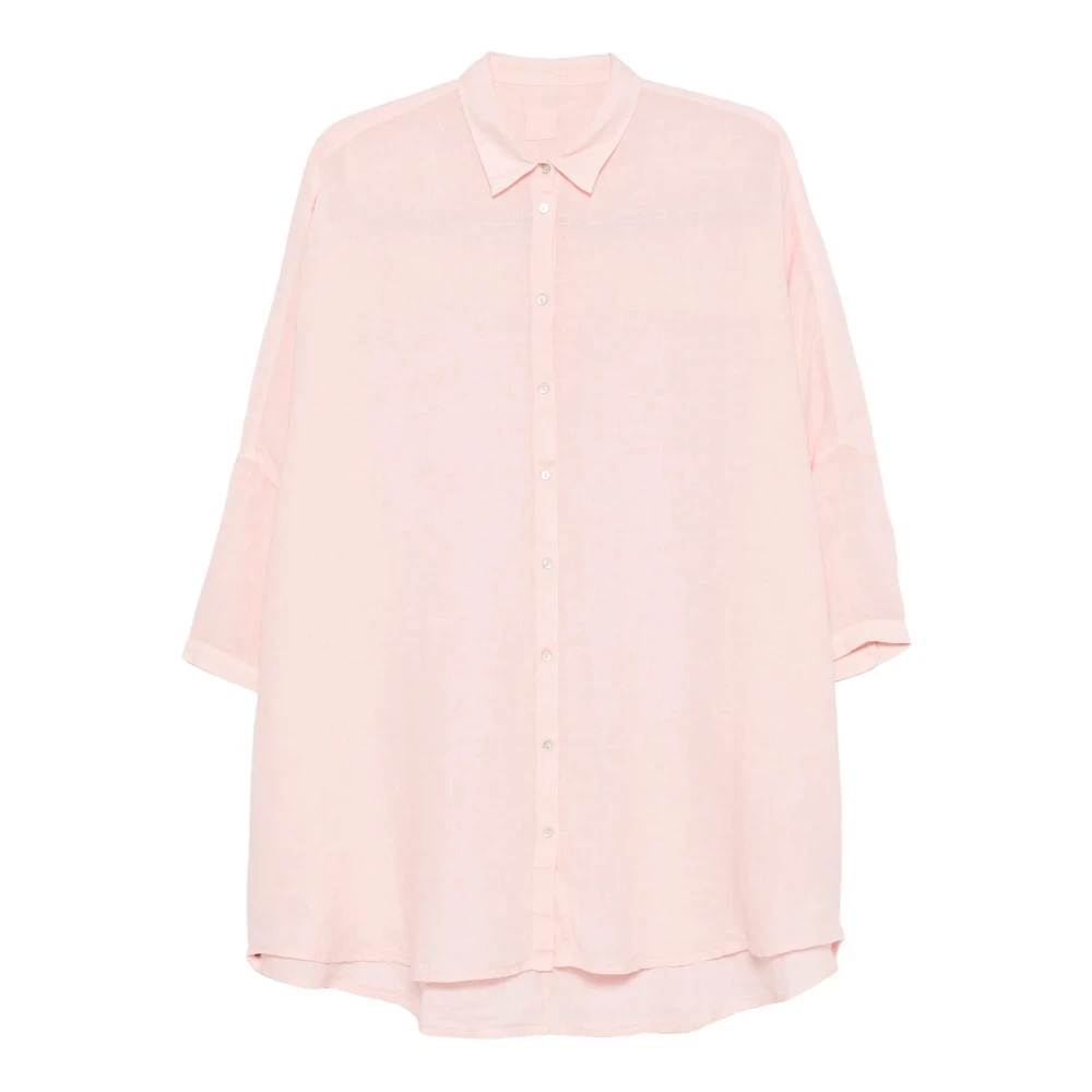 120% Lino Pink Shirts, Female, Xs, Short-Sleeved Regular Fit Linen Shirt
