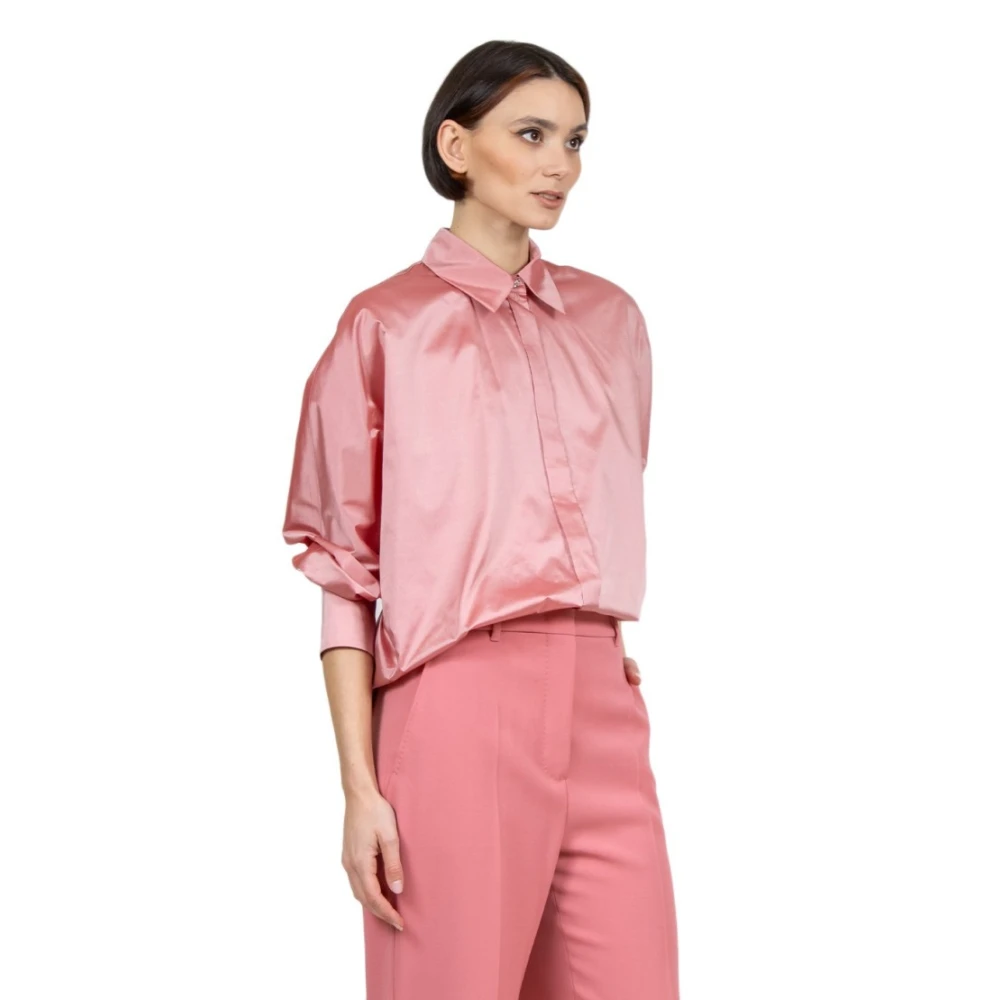Max Mara Studio Zijden Aquamarijn Shirt Juweelknoop Pink Dames