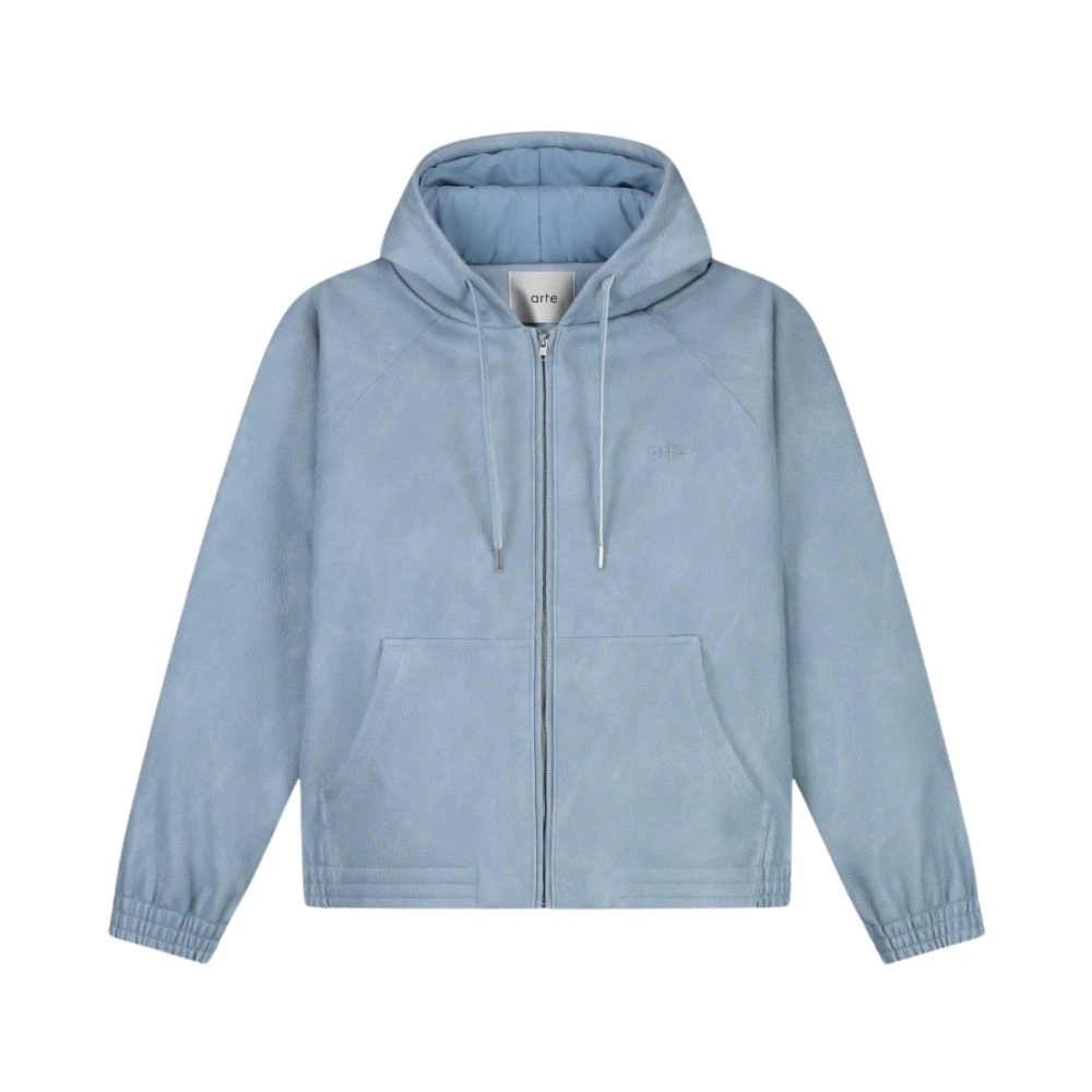 Arte Antwerp Blauwe leren jas met capuchon Blue Heren