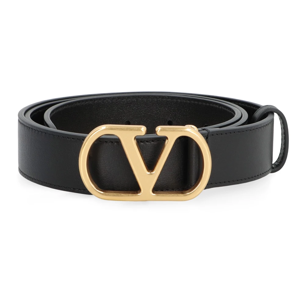 Valentino Garavani Women's Black Vlogo Signature Leather Belt - Belts - 90 Cm - Accessories