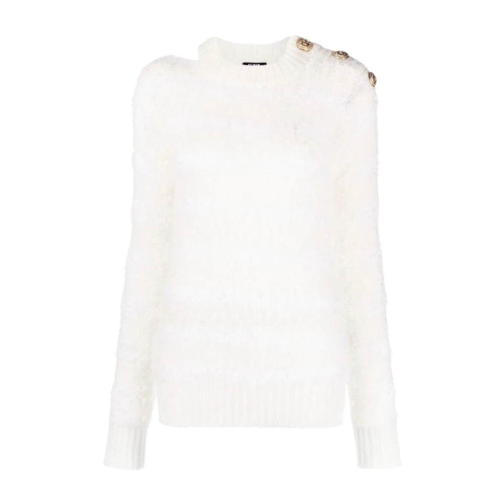Balmain Beige Shoulder Cut Striped Pullover - Female - Round-Neck Knitwear - M - Knitwear