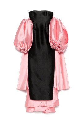 black-pink-satin-cape-dress