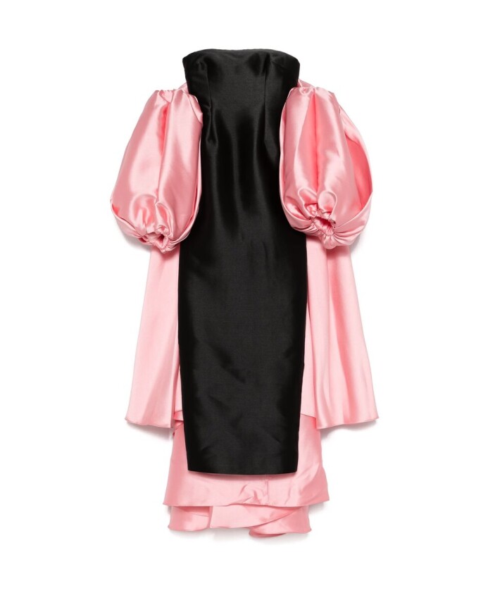 black-pink-satin-cape-dress