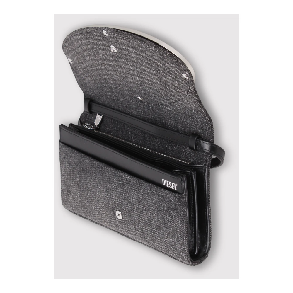 Diesel Kristal Denim Portemonnee met Schouderband Black Dames
