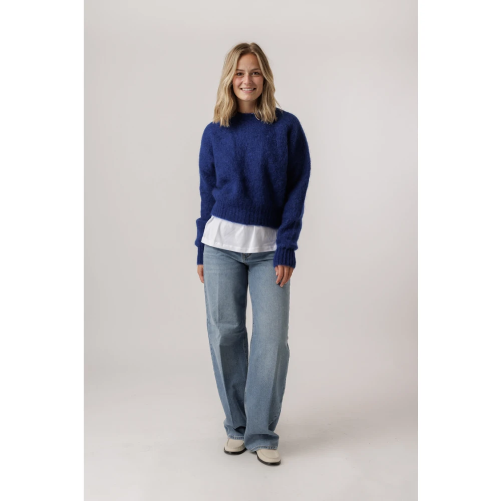 By-Bar Blauwe Mohair Pullover Oversized Fit Blue Dames