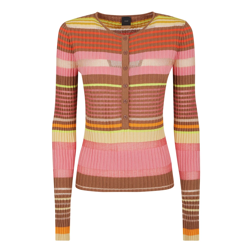 Pinko Ribgebreide Trui Roze Paars Multicolor Dames