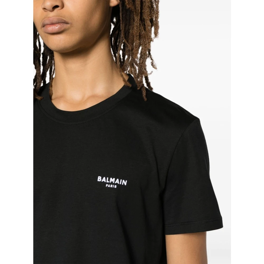Balmain Katoenen Jersey T-shirt met Logo Black Heren