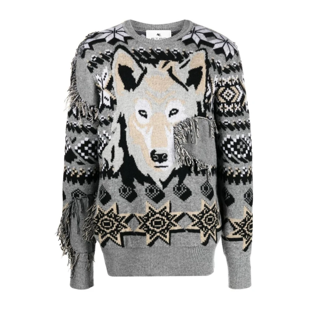 ETRO Wollen trui met dierenprint Gray Heren