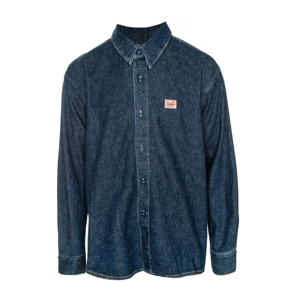 American vintage Klassieke Denim Shirt met Logo Patch Blue Heren